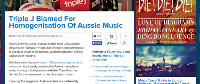 Triple J Blamed For Homogenisation Of Australian Music Websites