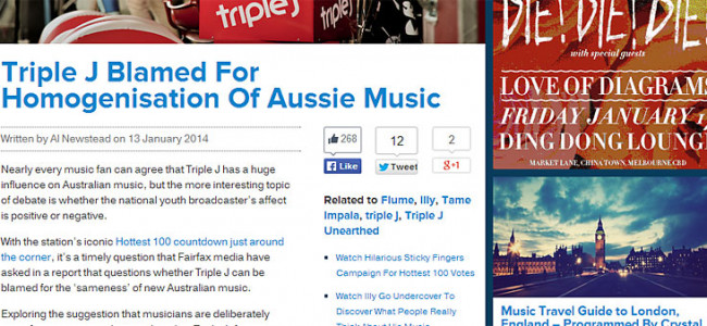 Triple J Blamed For Homogenisation Of Australian Music Websites